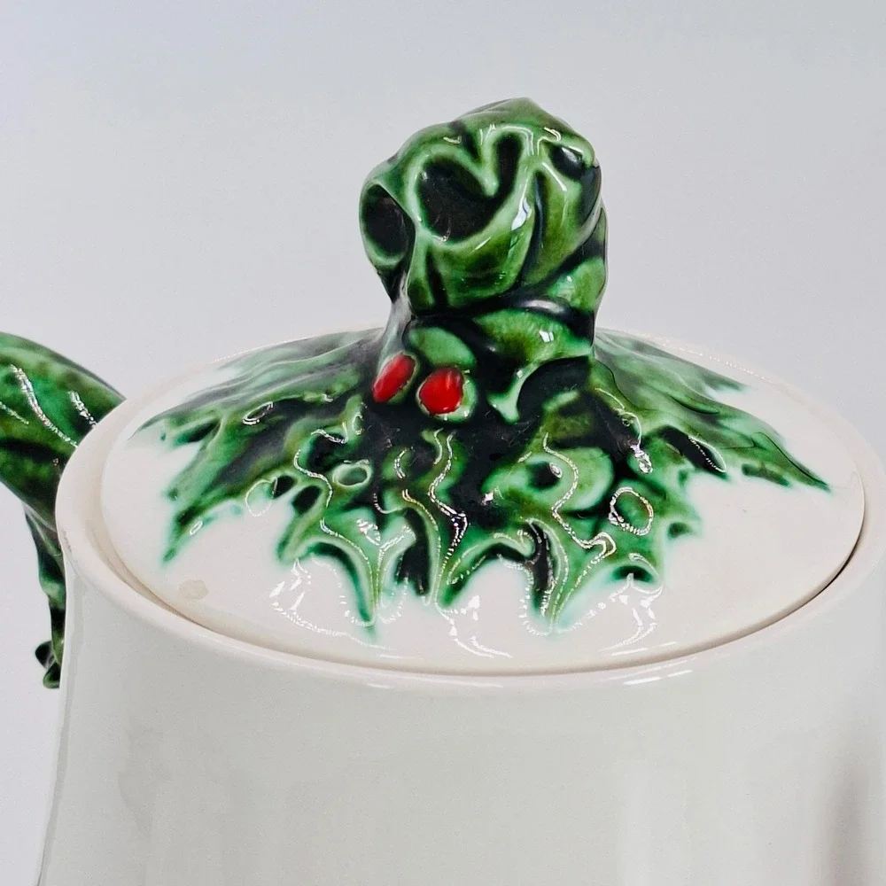 Vintage Lefton Holly Berry Coffee Pot 603 Japan Christmas Porcelain Teapot 9